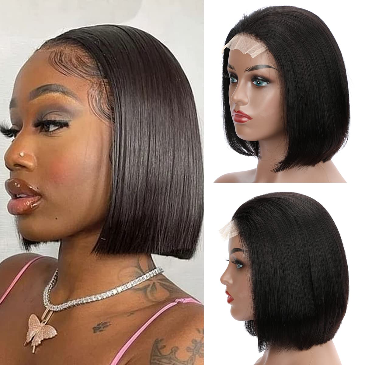 Amazon.com : LICHANG 11 Inch 4x4 Lace Closure Bob Wigs Human  display picture 1