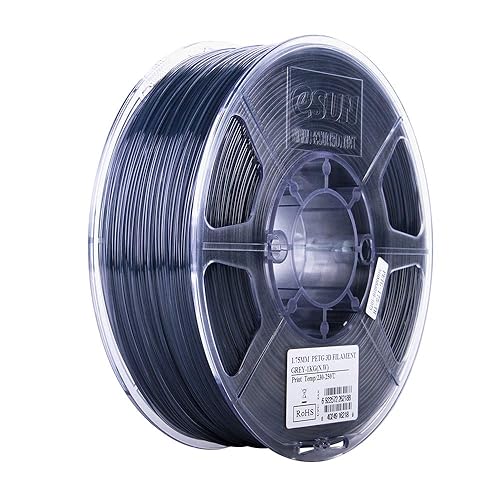 eSUN 3D 1.75mm PETG, filamento semitransparente gris 1 kg (2.2 lb), filamento PETG para impresora 3D, precisión dimensional +- 0.03 mm, 1.75mm