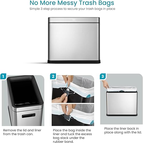 Miniatura 4 de Home Zone Living Bote de basura de cocina de 8.7 galones con parte superior abierta, acero inoxidable, forma delgada