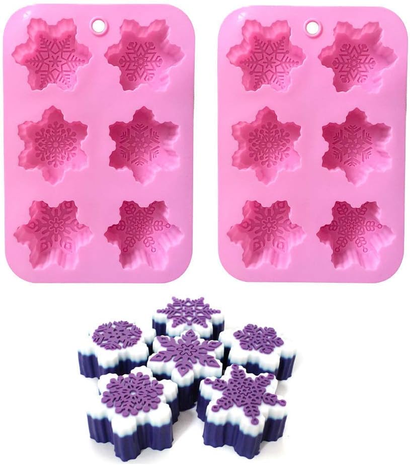 Snowflake Silicone Soap Making Molds Candle Molds Christmas Baking Pans Cake Chocolate Candy Molds 2 Pack