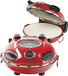 Forno de pizza elétrico completo Italiano para cozinhar em casa com a família Vermelho 110v para assar pães e tortas com prato de cerâmica e Duplo controle de Temperatura superior e inferior 430c