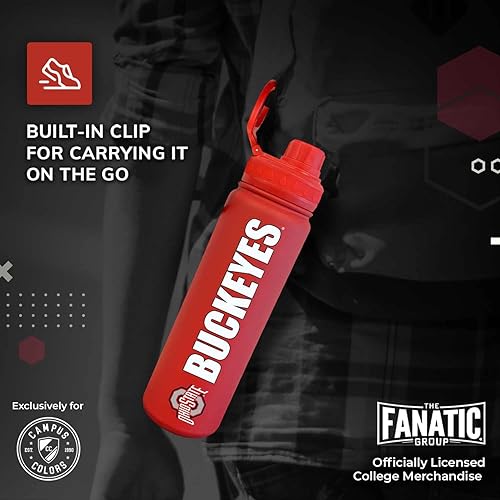 Miniatura 6 de Campus Colors Botella de agua de acero inoxidable de la NCAA, tapa giratoria, 24 onzas, clip de transporte, mantiene tus bebidas calientes o frías