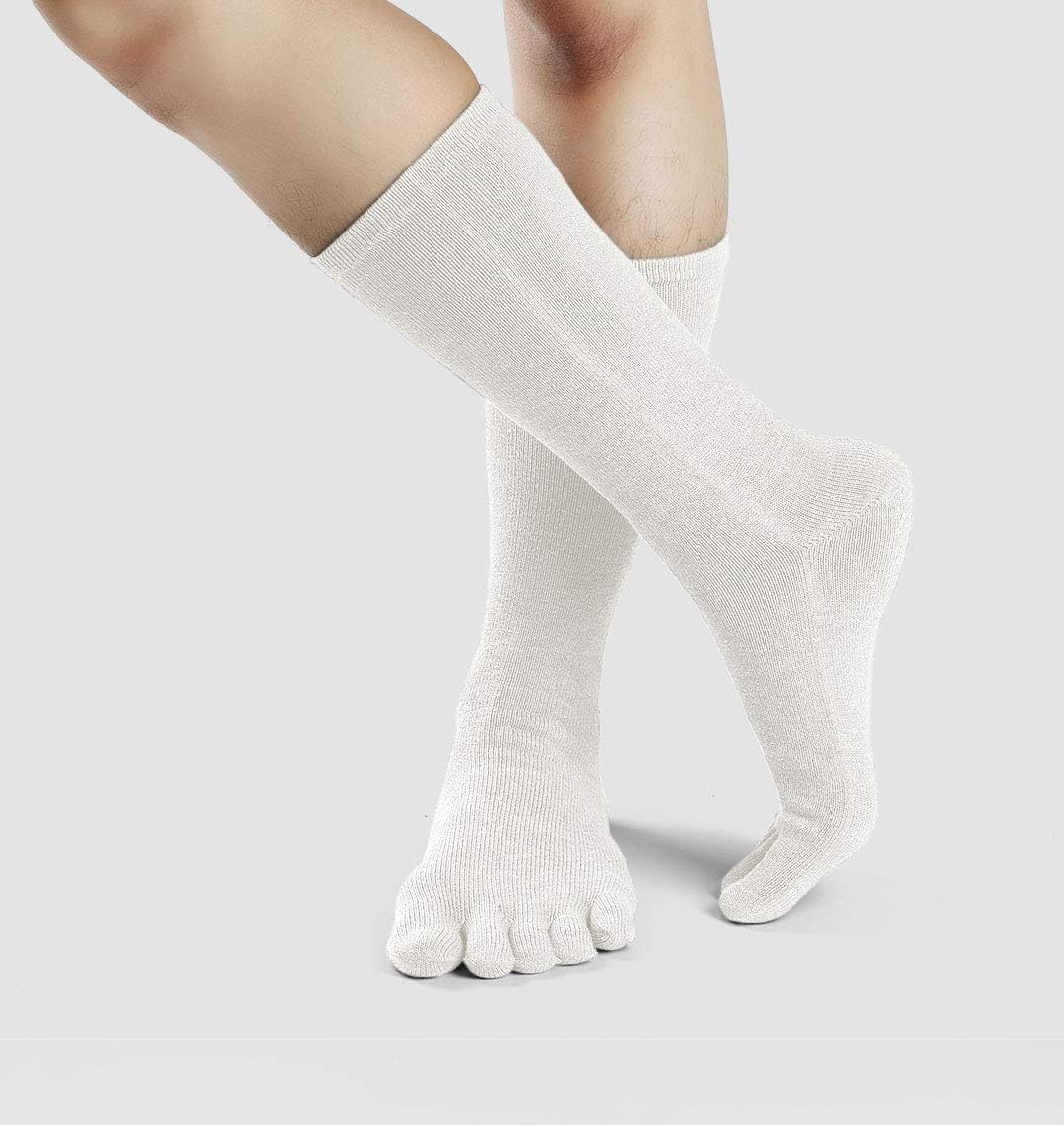 ZAKASA Mens Toe Socks Athletic Running Cushion Five Finger Cotton Crew Socks