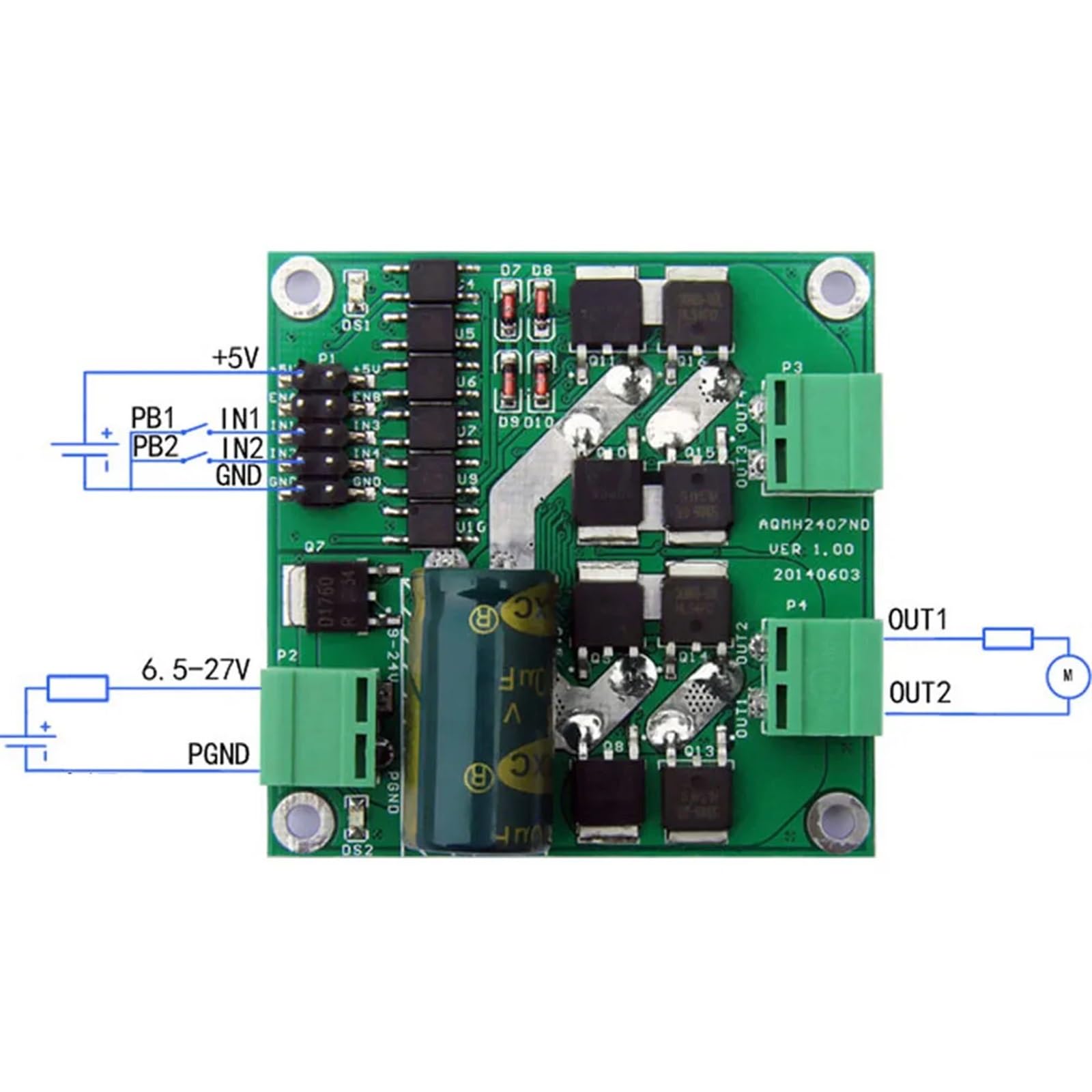 Placa de accionamiento de Motor de 12V y 24V, módulo controlador de velocidad del Motor de puente H, controlador de Motor de rotación inversa hacia adelante for coche inteligente