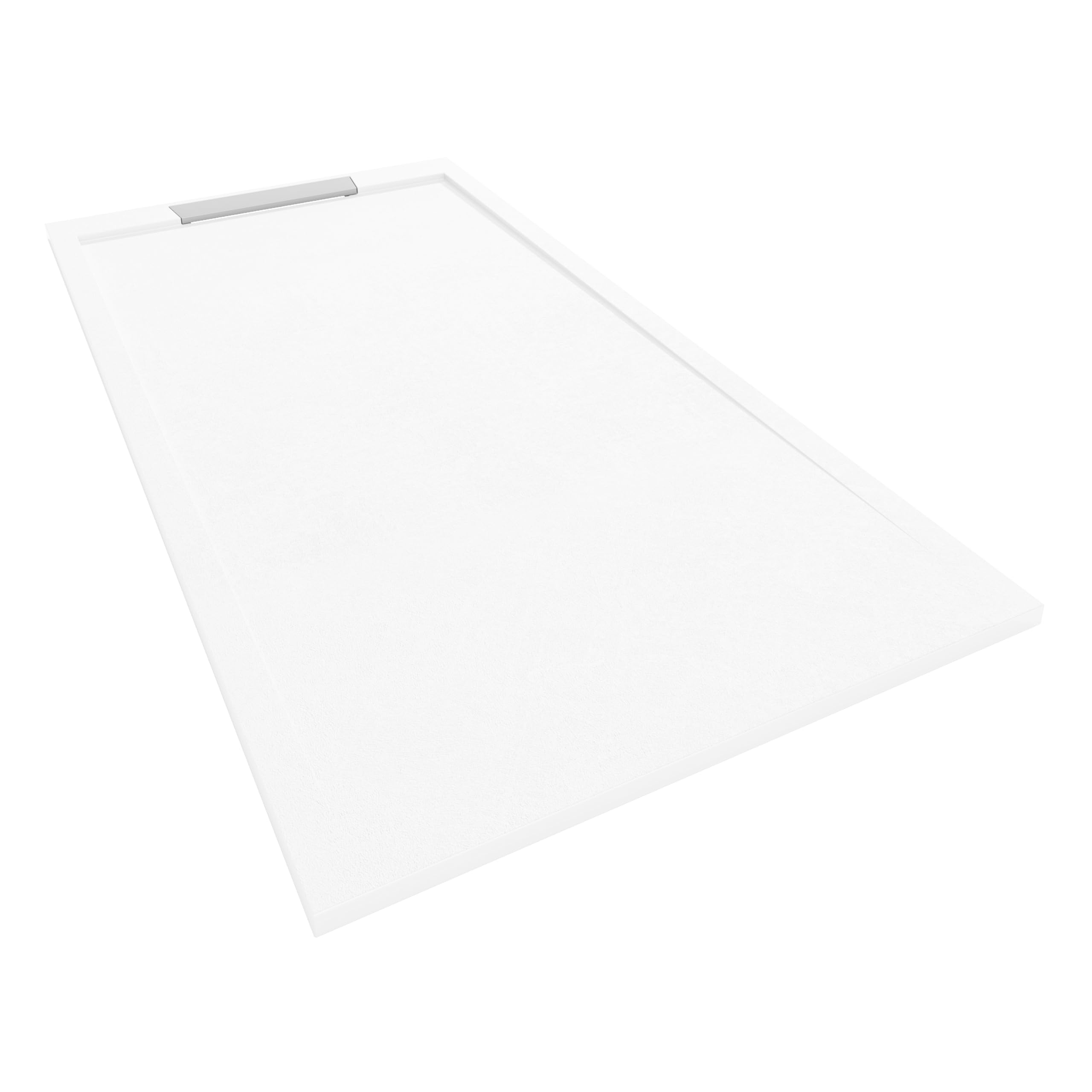 Plato de Ducha Resina Palermo II Antideslizante 70x170 Blanco | Antibacteriano, textura pizarra, válvula 60 l/min incluida, rejilla metálica, fabricado en España, garantía 3 años