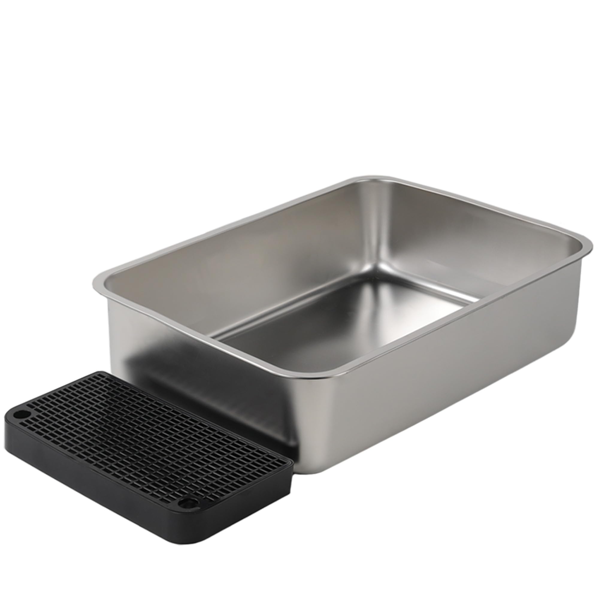 CALIYO Katzentoilette, Katzenklo Edelstahl mit Deckel, 3 in 1 Cat Litter Box, Katzenklo mit Schaufel & Pedal, Katzentoilette Geschlossen für Katzen bis 15 kg, Auslaufsichere (Schwarz,60 x 40 x 44 cm)