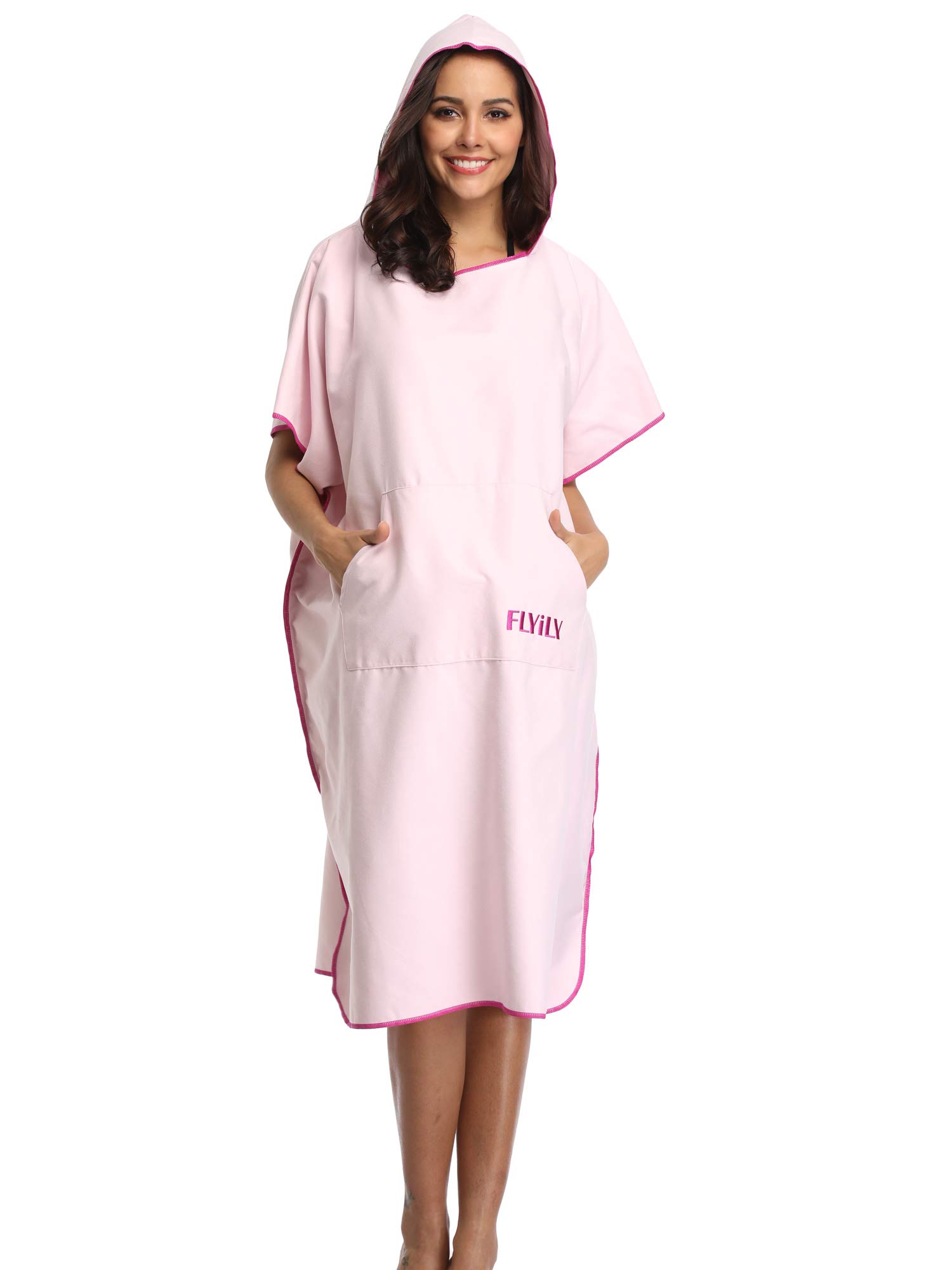FLYILY Microfaser Surf Poncho Handtuch mit Kapuze Bademantel zum Schwimmen und Strand wechseln Einheitsgröße Alle Erwachsenen