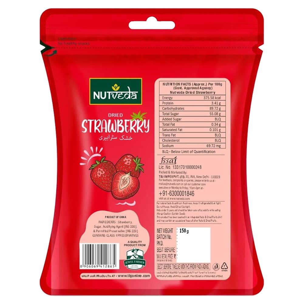 NUTVEDA Dried Strawberry Fruit 150g - Healhy Dry Fruit | High in Antioxidants, Vitamin C, Potassium | Healthy Snacks for Breakfast Morning Cereals, Oat Meals & Salad Garnishing - Image 2 thumbnail