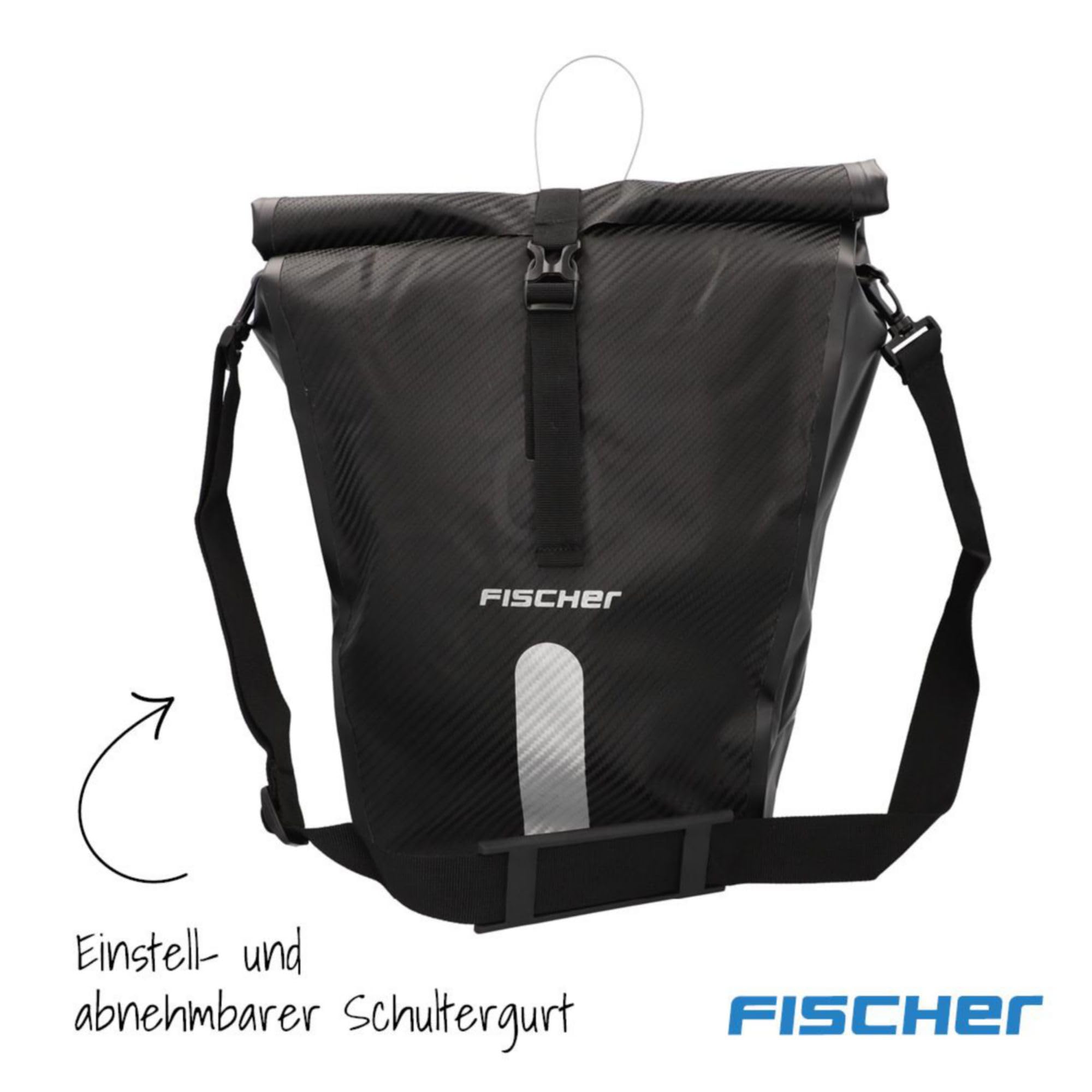 FISCHER Fahrrad Gepäckträgertasche, abschließbar, Fahrradtasche, mit Reflektoren, wasserabweisend, 23 Liter, schwarz