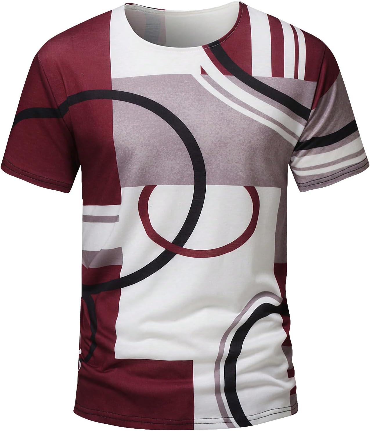 GORGLITTERMen's Geo Print Colorblock Round Neck Short Sleeve Tee Shirt Top