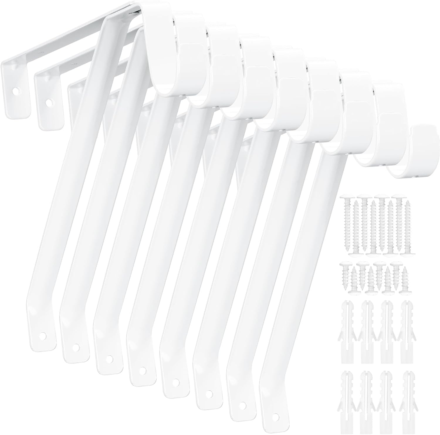 Gisafai 8 Pack Heavy Duty Closet Rod Brackets 12x9.8 Inch White Adjustable Metal Wall Mounted Closet Rod Support Brackets Hook with Screws for Clothes Storage Hanger