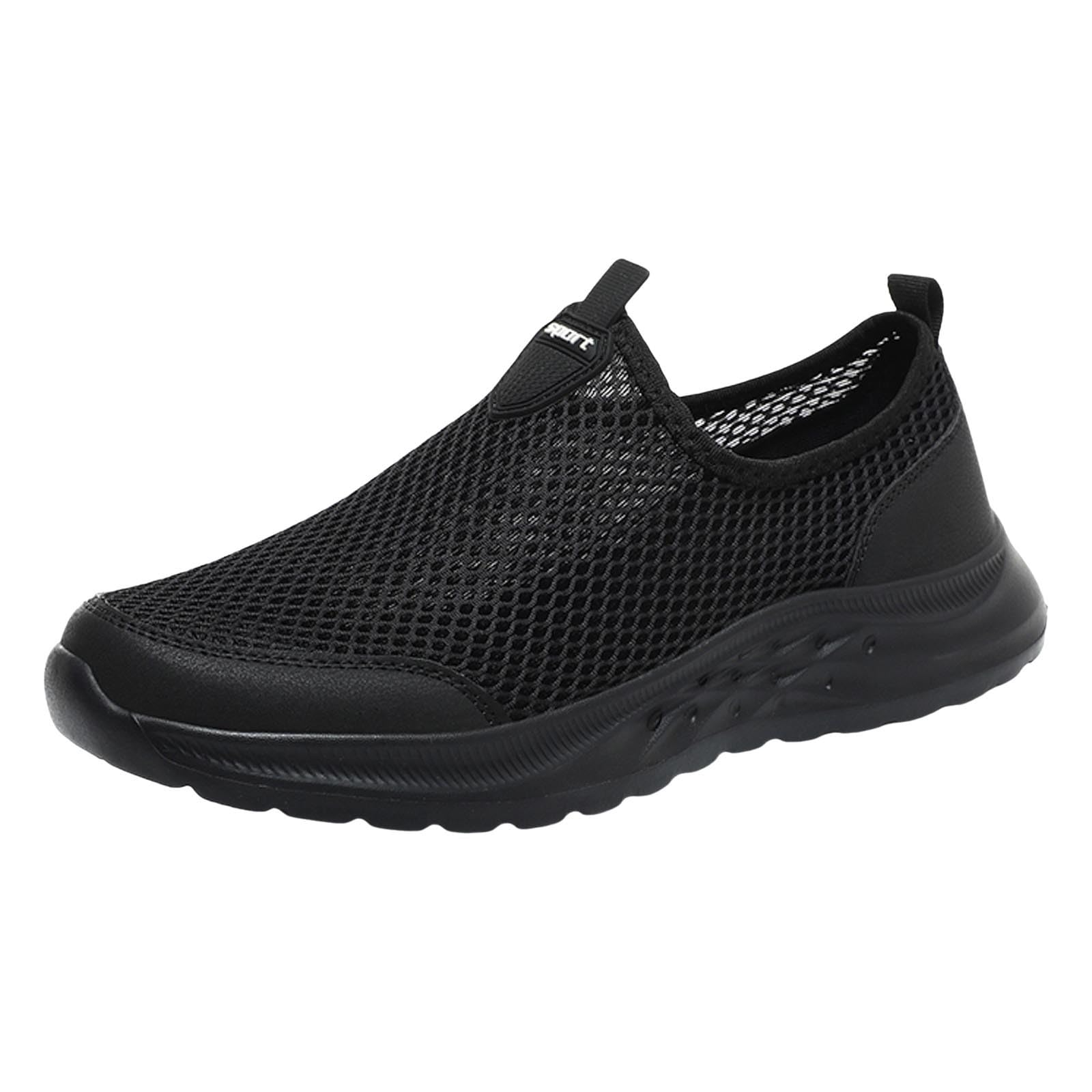 Men Sports Shoes Fashionable New Pattern Mesh Hollow Breathable Comfortable Flat Bottom Lightweight Slip On Seasonal Casual Shoes Casual Sneaker Boots for Men (Black, 9.5)