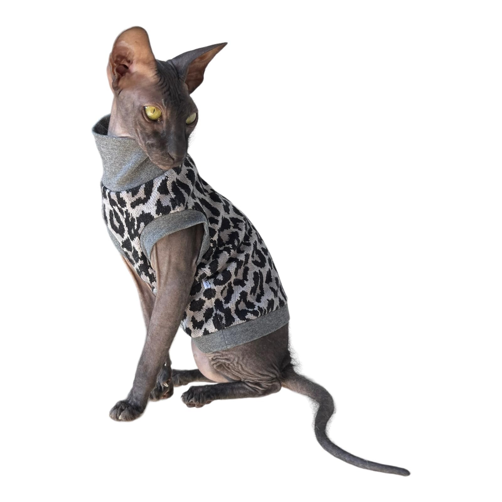 Kotomoda Cat's Cozy Comfort for Hairless Beauties: Winter Turtleneck Panther grey for Sphynx and Naked Cats (Large) - Image 4