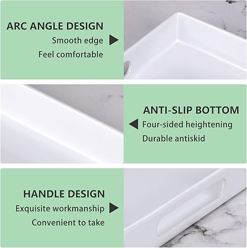 Miniatura 3 de XMNFLY Bandeja de servir con asas platos modernos de melamina blanca de 10 x 15 pulgadas, para servir vino, café, desayuno, bandeja de encimera de