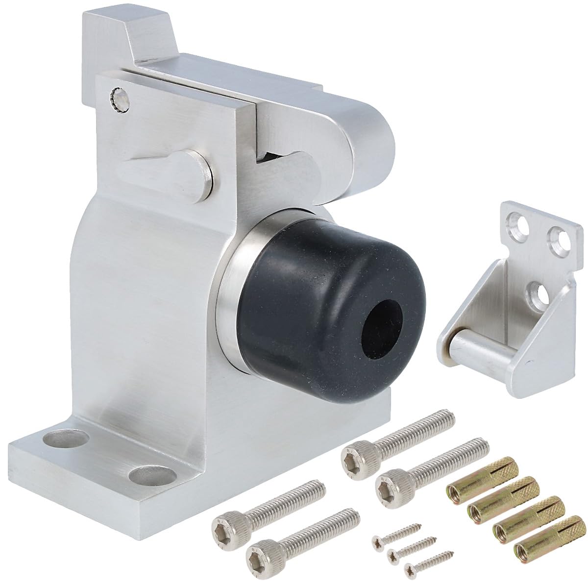 MS Beschläge Türfeststeller - Türstopper Edelstahl - für schwere Türen - Bodentürstopper - Türdämpfer mit Gummipuffer un