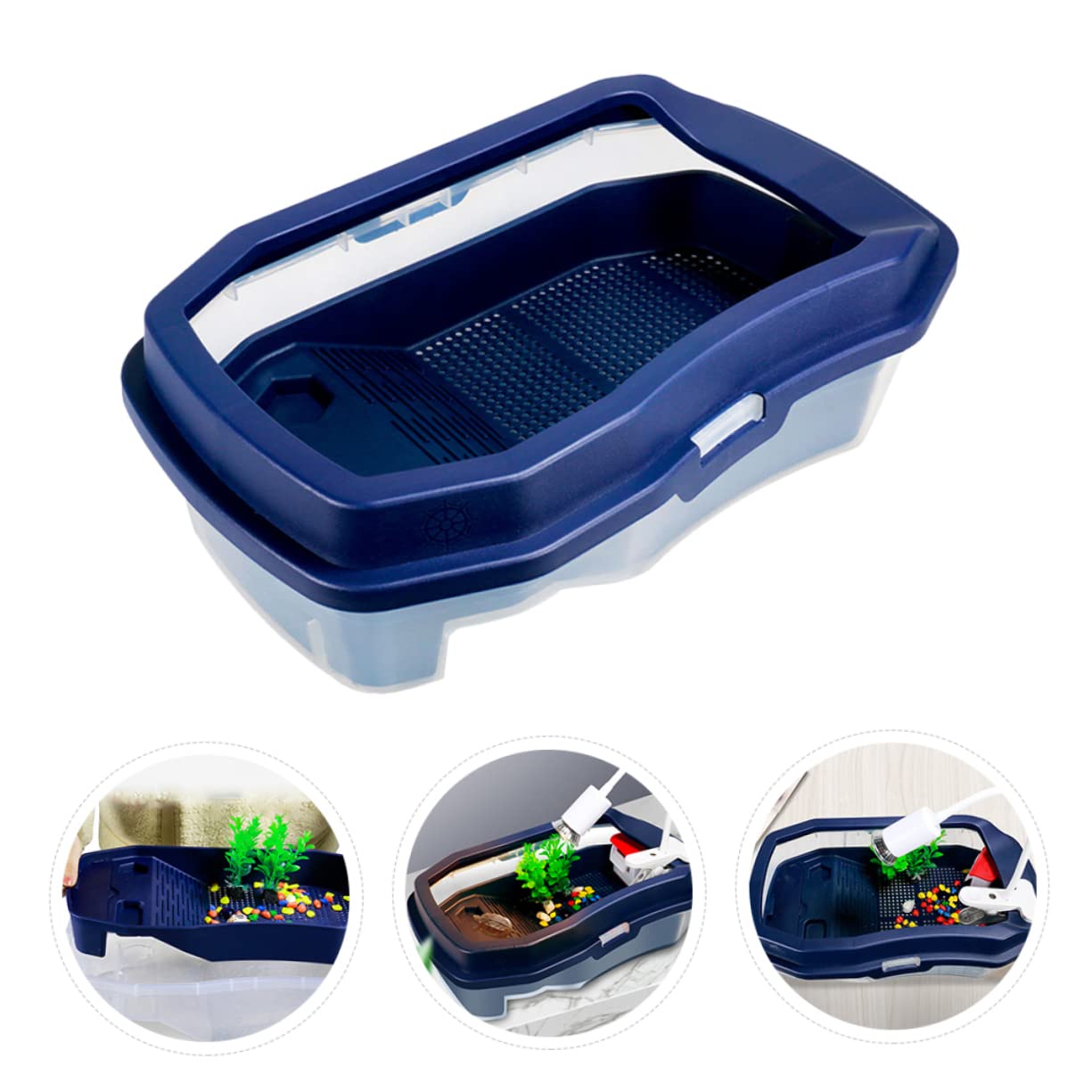 ibasenice Tanque para Tortugas de Agua Plataforma Doble de Plástico Azul, Resistente al Desgaste y Fácil Limpieza, Adecuado para Hibernación y Puesta de Huevos