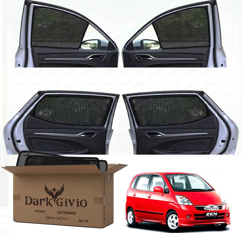 Image of Car Window Sun Shade Protector for Zen Estilo T 1 | Exact Fit Non-Magnetic Half Cut Sunshade (Set of 4 /6) | UV Blocker Side Window Car Curtains & Interior Accessory
