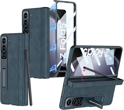 Miniatura 1 de Funda para Samsung Galaxy Z Fold 5 con protección magnética de bisagra, pantalla frontal y soporte integrados, ranura oculta para S-Pen y funda de