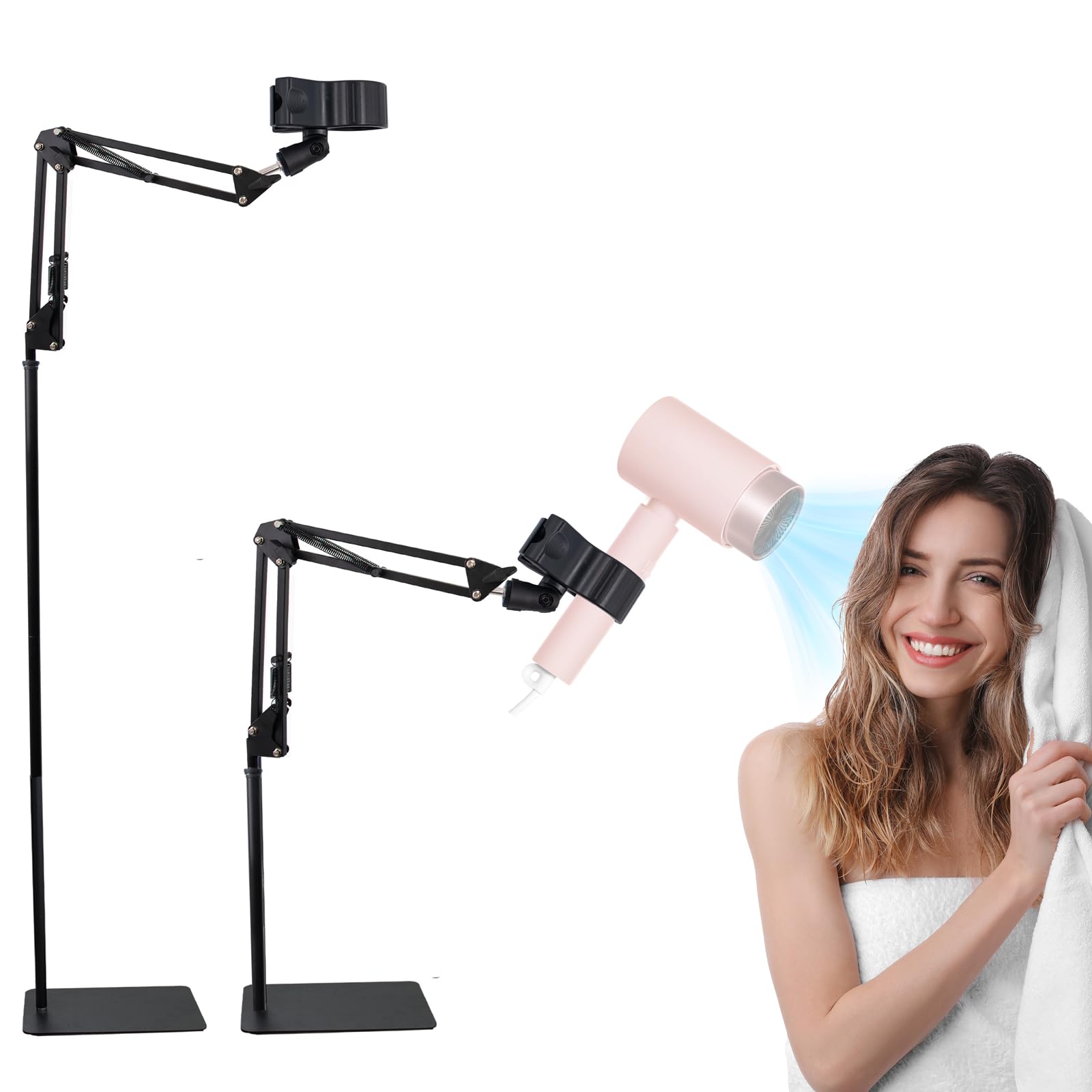 Porte-sèche-Cheveux sur Pied avec Base Lourde Réglable en Hauteur (1,75 m) et en Angle pour Salon à Domicile & Soins pour Chiens/Chats