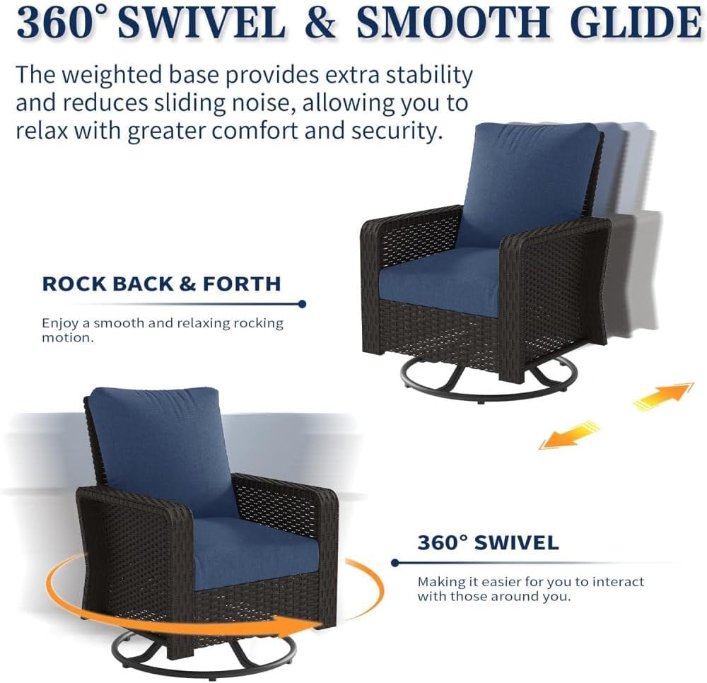 Modern Patio Furniture Set, 2 Swivel Chairs with Side Table, All-Weather PE Rattan, Comfortable Cushions, Outdoor Seating for Garden, Balcony, Pool or Deck