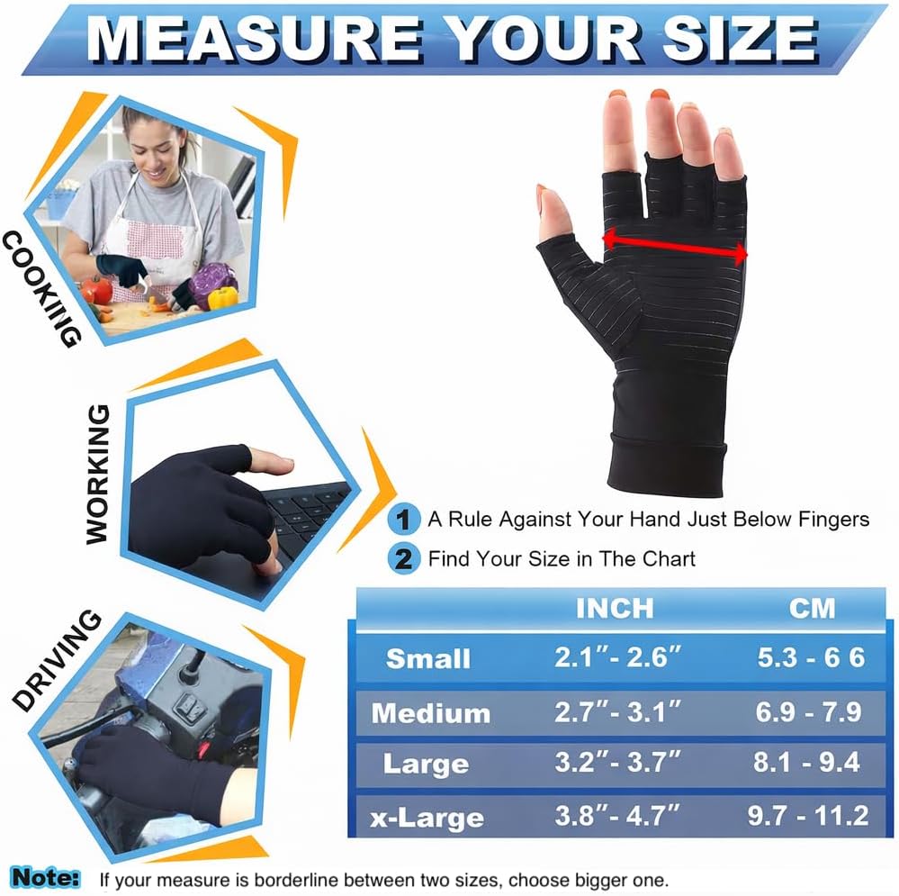 COPPER HEAL Copper Compression Gloves – Pain Relief for Arthritis, Carpal Tunnel & RSI – Fingerless Pair