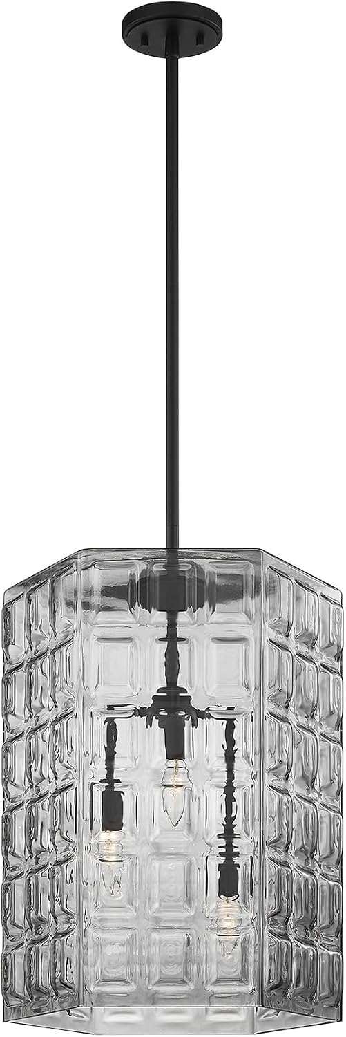 Savoy House 7-6209-3-89 Reddick Clear Geometric Glass Pendant, 3-Light 180 Total Watts, 22" H x 16" W, Matte Black