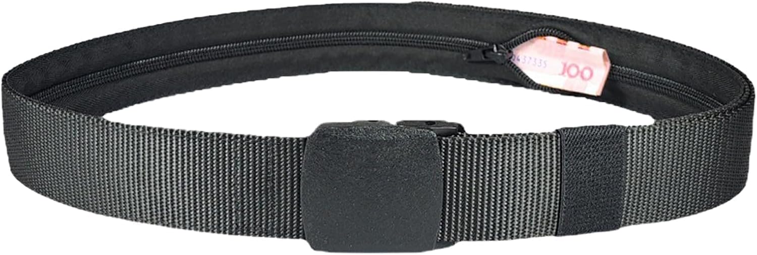 Cintura portasoldi da viaggio, Cintura portasoldi da viaggio discreta con cerniera nascosta, Cintura di sicurezza per contanti nascosta, Cintura antifurto in nylon nero, Regolabile per viaggi e