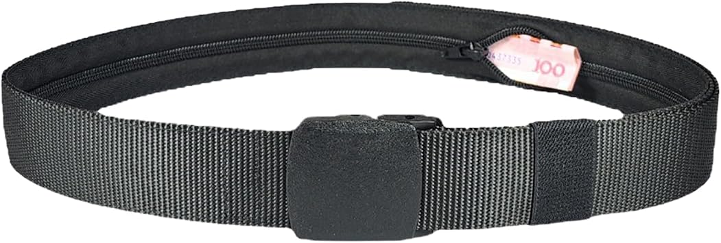Money Belt for Travel Hidden Compartment with Secret Zipper Pocket, Hidden Cash Belt, Adjustable Nylon Anti-Theft Security Belt, Black for Secure Travel, Outdoor