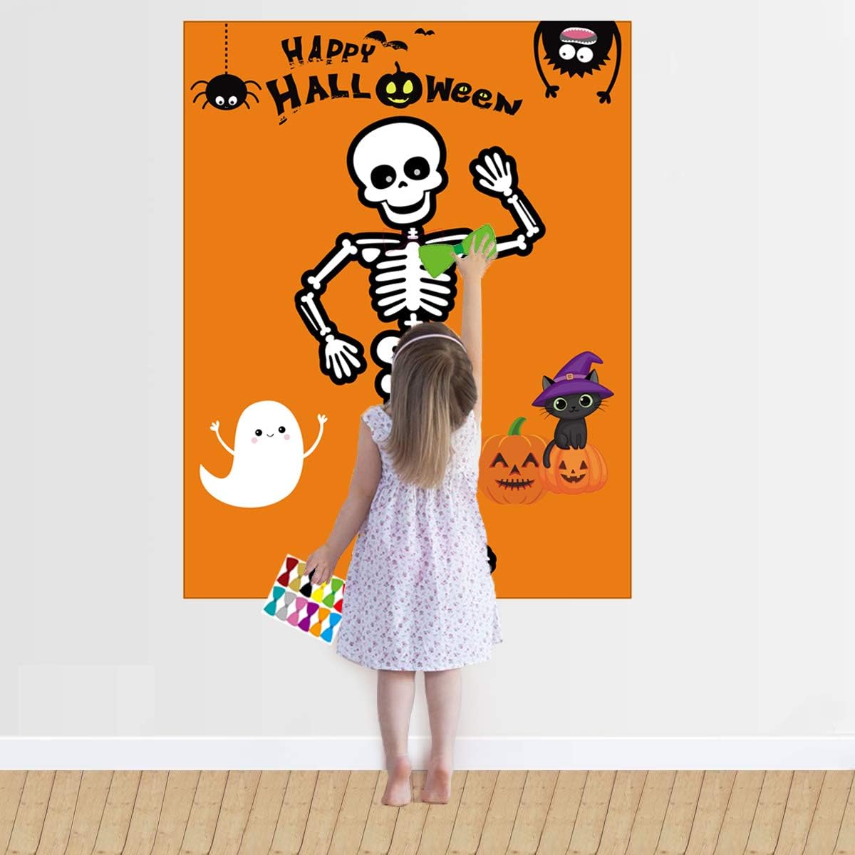 Funnlot Halloween Party Games for kids Pin the Bow Tie on the Mr. Bones Game Halloween Birthday Party Supplies Favors for Kids Halloween Pin Game with 24 Bow Tie Reusable Stickers - Image 5