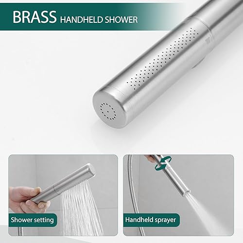 Miniatura 22 de Hoimpro Llenador de bañera independiente grifo de bañera negro mate montaje en el suelo grifo de bañera de pie cascada de latón de alto flujo