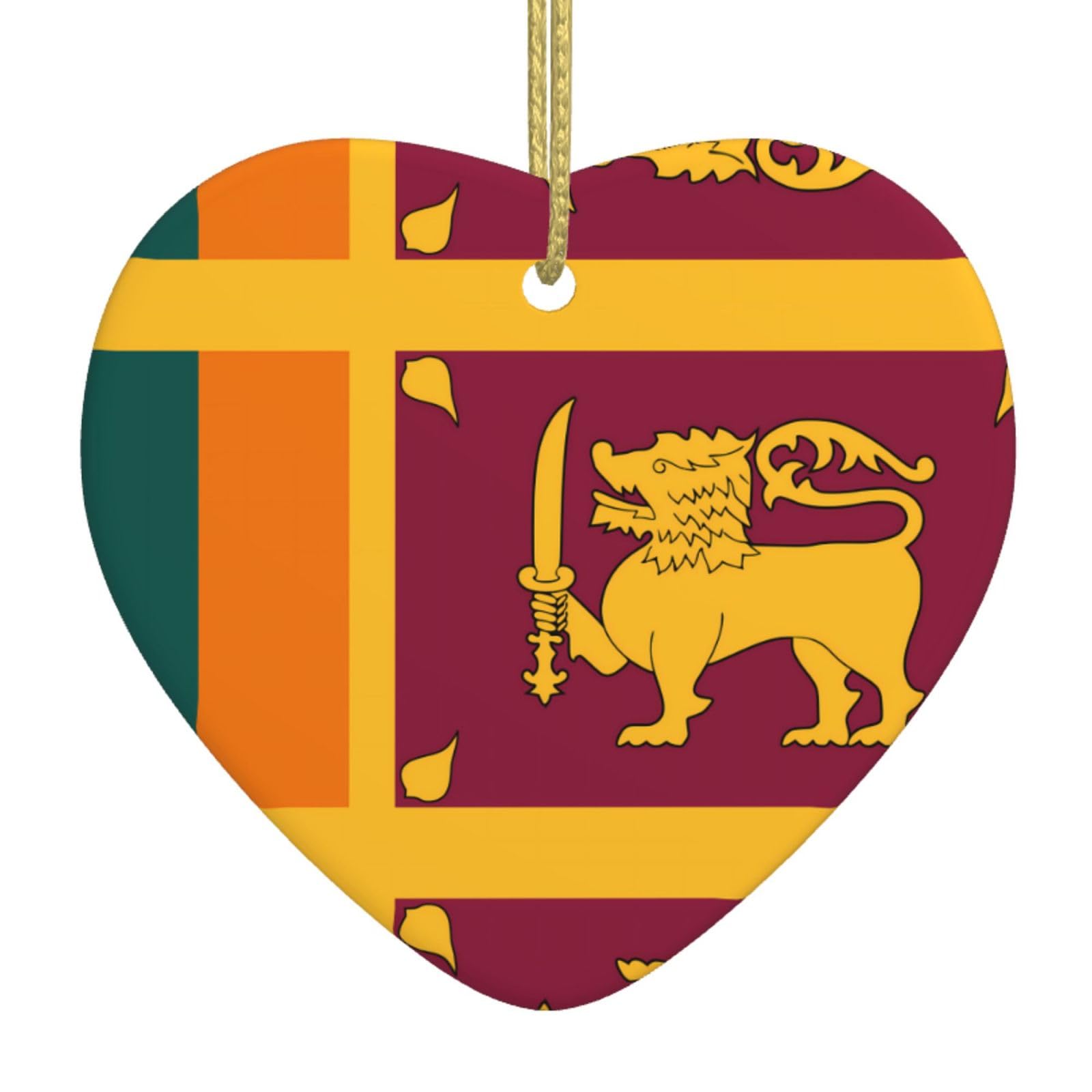 Sri Lanka Flag Ceramic Christmas Tree Ornaments, Heart-Shaped Pendants, Christmas Decorations, Gifts For Friends And Family.