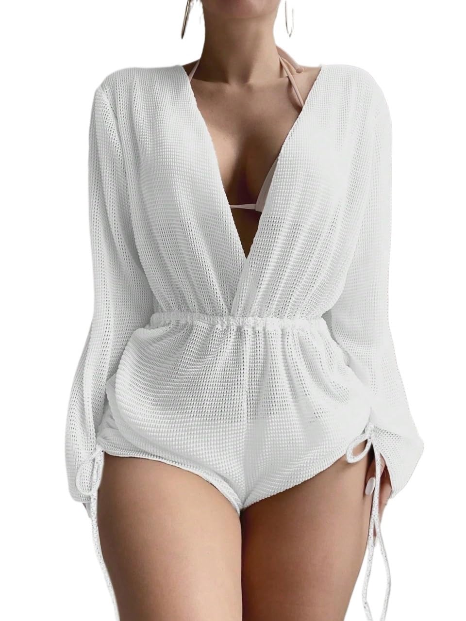 Swimsuit Cover Ups for Women Beach Drawstring Side Cover Up Jumpsuit Without Bikini Set
