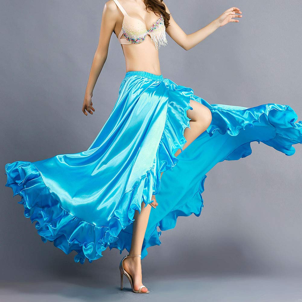 ROYAL SMEELA Gonna a Danza del Ventre per Donne Costume di Danza del Ventre Flamenco Ruffles Big Swing Gonne Mascherata Vita Elastica Alta Fessura Maxi Gonna Ampia Abito
