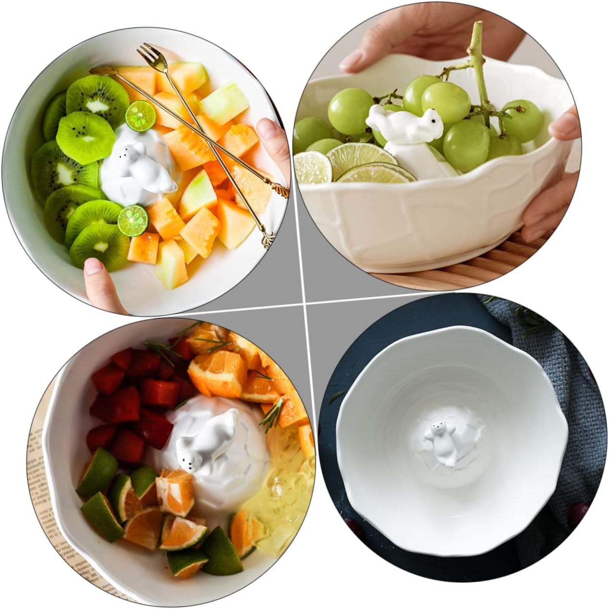 OUNONA Adorable Polar Bear Ceramic Dessert Serving Bowl Salad Snack Holder Engaging Kitchen Gadget for Home Dining Catering