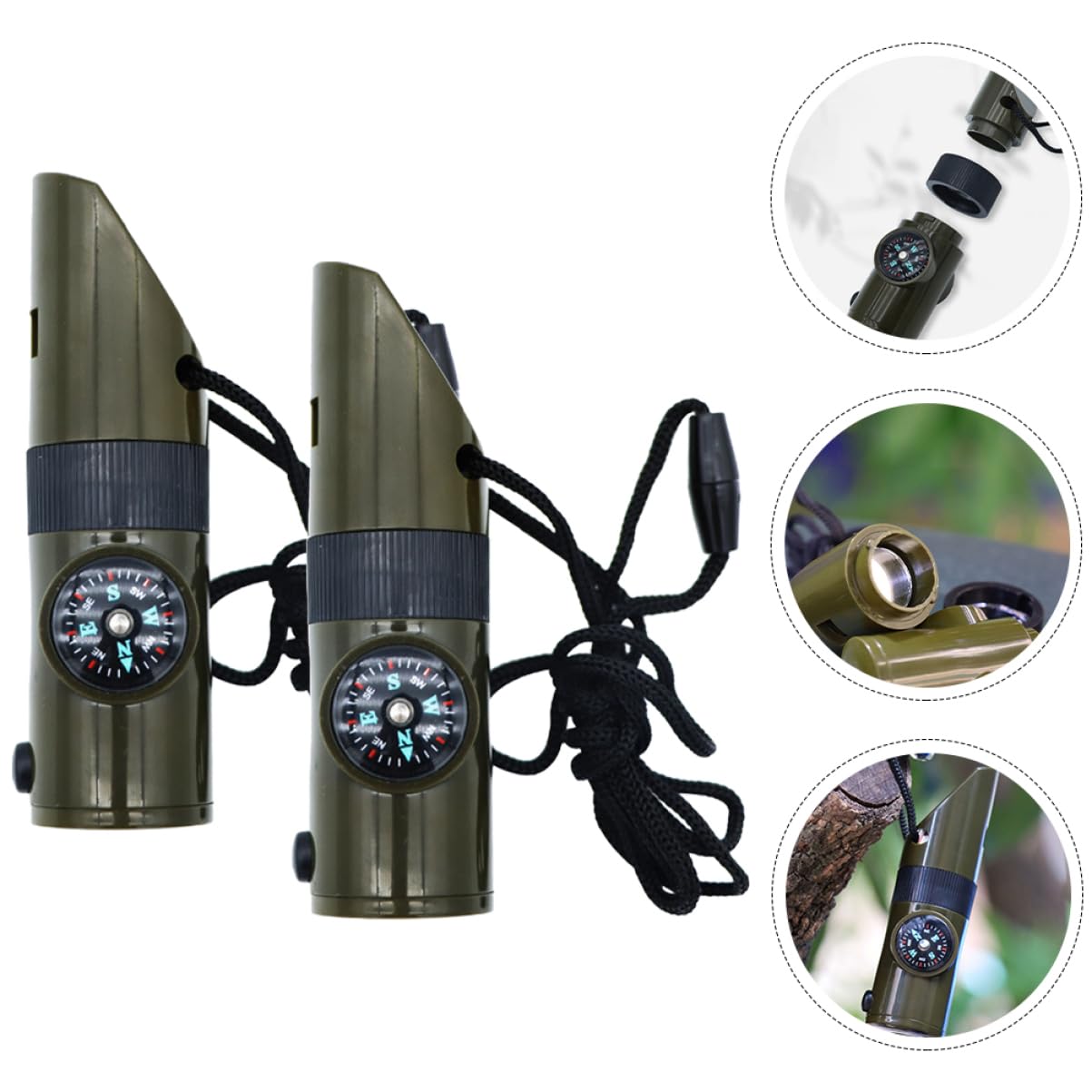 Sosoport Sifflet Boussole Sifflet d'urgence Extérieur Sifflet Multifonction Sifflet Extérieur Portable Sifflets d'urgence Radio Thermomètre À Café Double Abdos