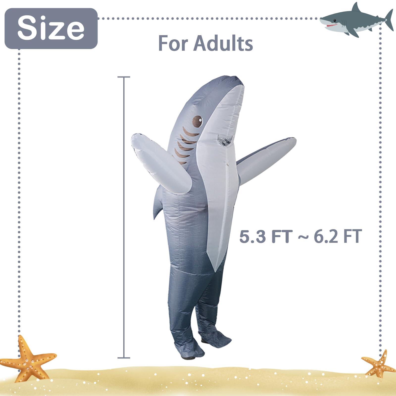 Photo 1 of Poptrend Adults Inflatable Halloween Costumes Blow Up Grey Shark Costume for Halloween, Christmas, Birthday Party(grey)