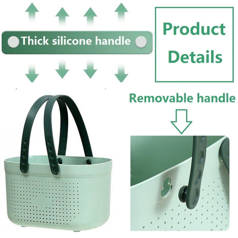 Cesta de ducha portátil con asa, organizador de almacenamiento de baño de plástico con drenaje hueco, conveniente solución de almacenamiento de artículos de tocador