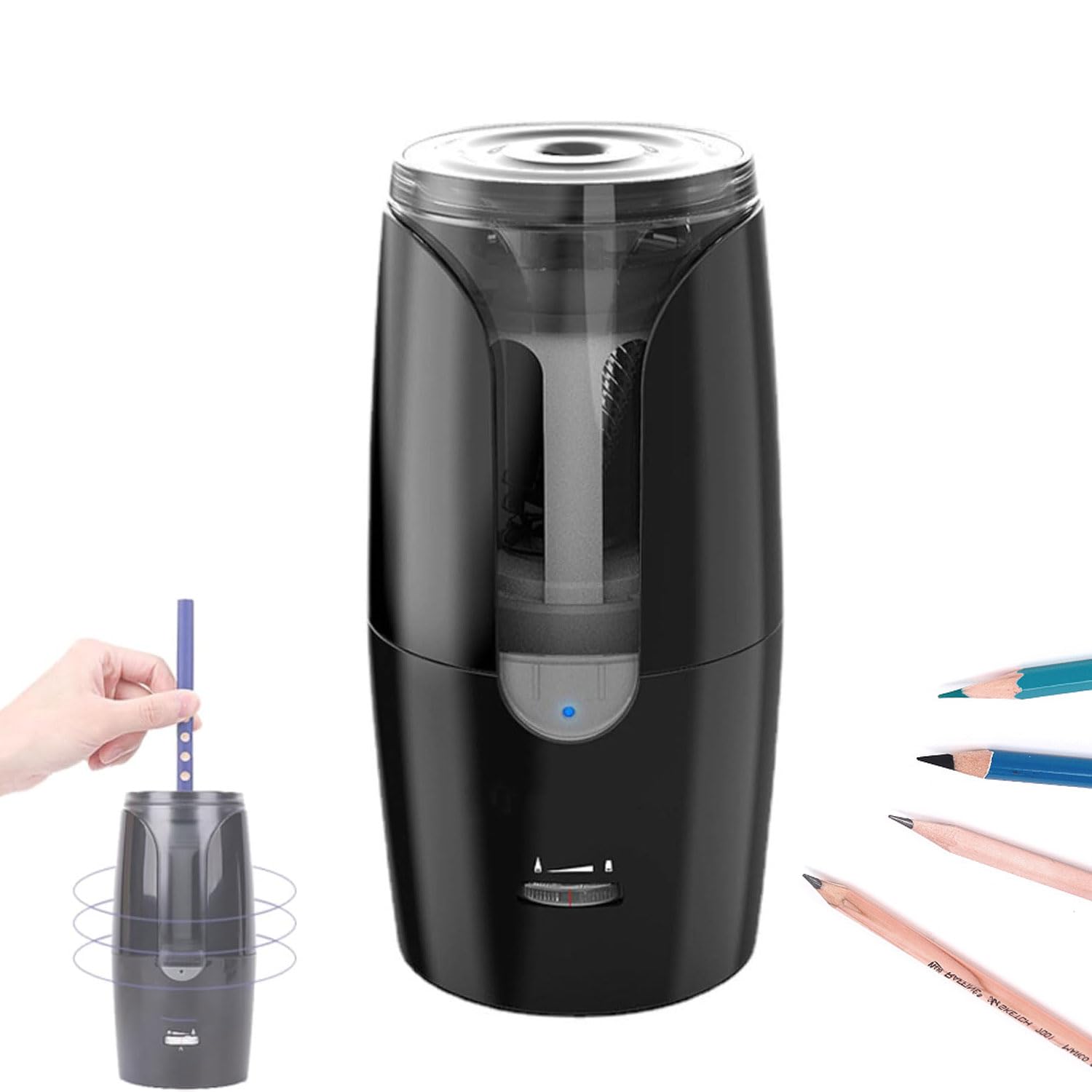 Temperamatite Elettrico Ricaricabile USB, Temperino per matite con Contenitore per Matite 6-12mm - 3 Punte Regolabili e Arresto Automatico Sicuro per Casa, Scuola e Ufficio (Nero)