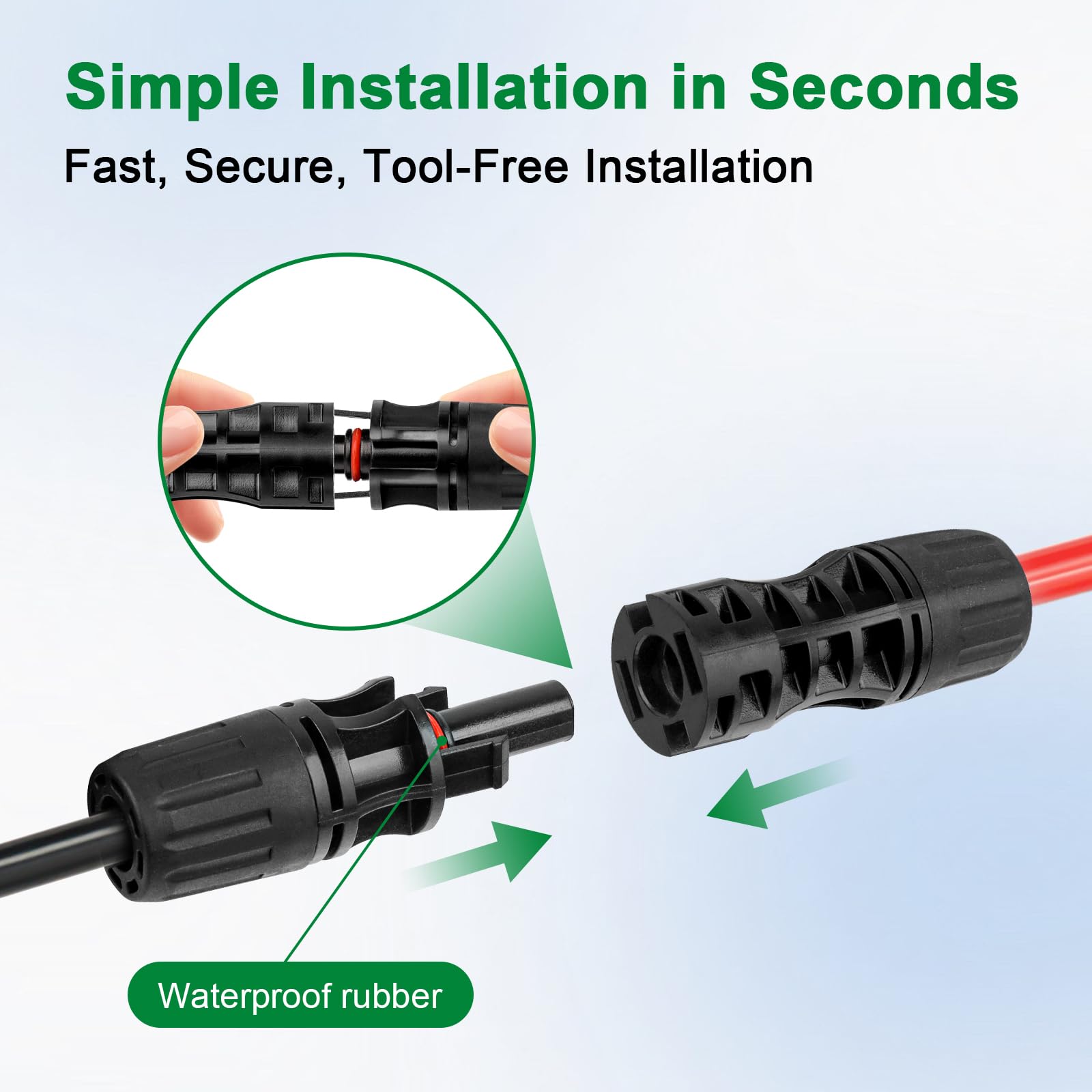 Cable de extensión solar de 8 AWG de 5 pies, paquete de 2 (rojo + negro), cable fotovoltaico con conectores solares macho/hembra, cable de panel solar resistente a la intemperie para RV, barco