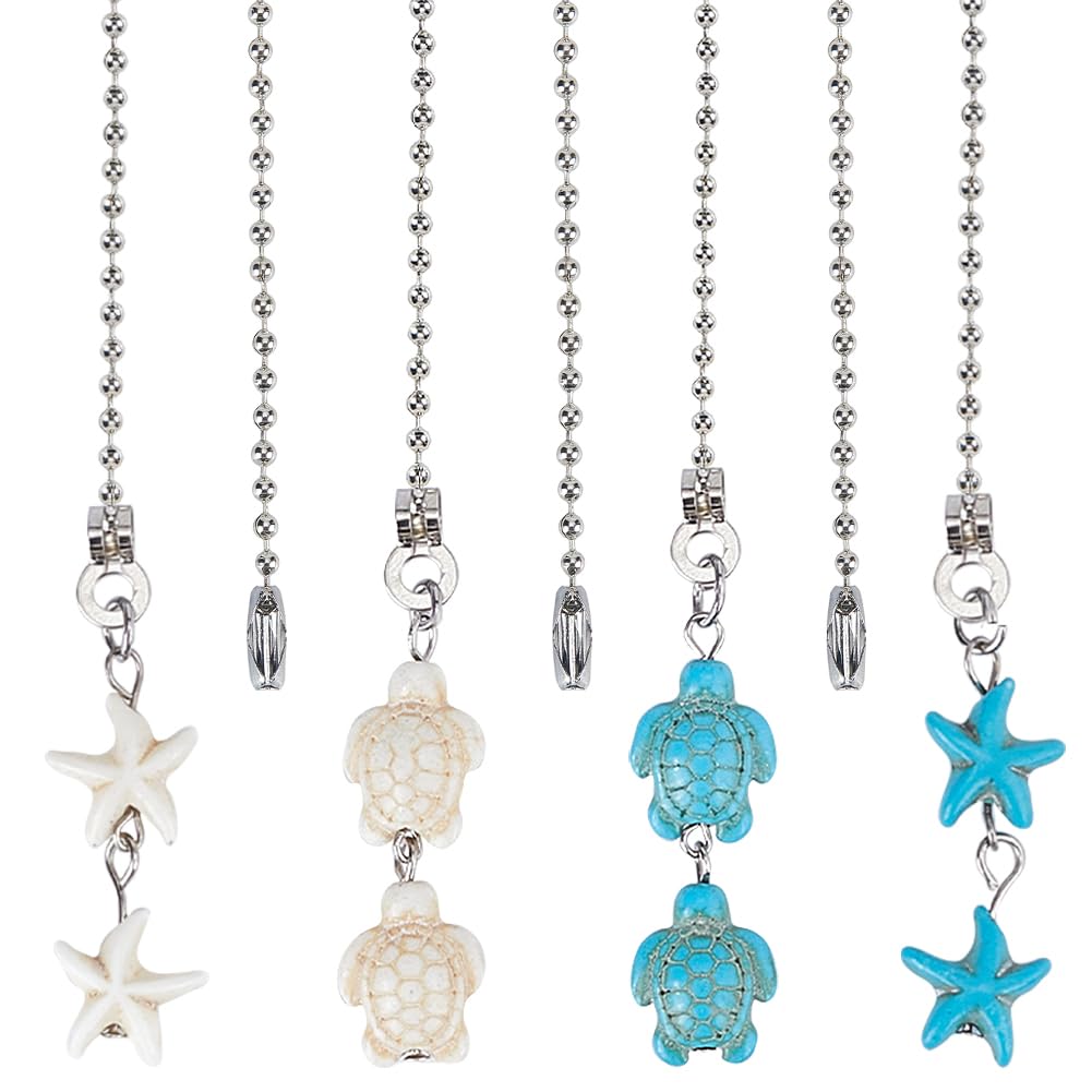 CRASPIRE 24Pcs 4 Style Sea Ceiling Fan Pull Chain Turtle Extender Charm Pendant Adjustable Decorative 12.6 Inch Extension Connector Ball Bead Cord Replacement Hanging Ornaments for Lighting Lamp Decor