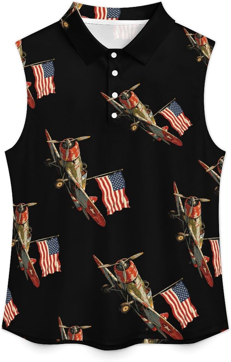 250 Years U.S.A Flag Aircraft Womens Sleeveless V Neck Golf Polo Shirts | Collared Tank Tops