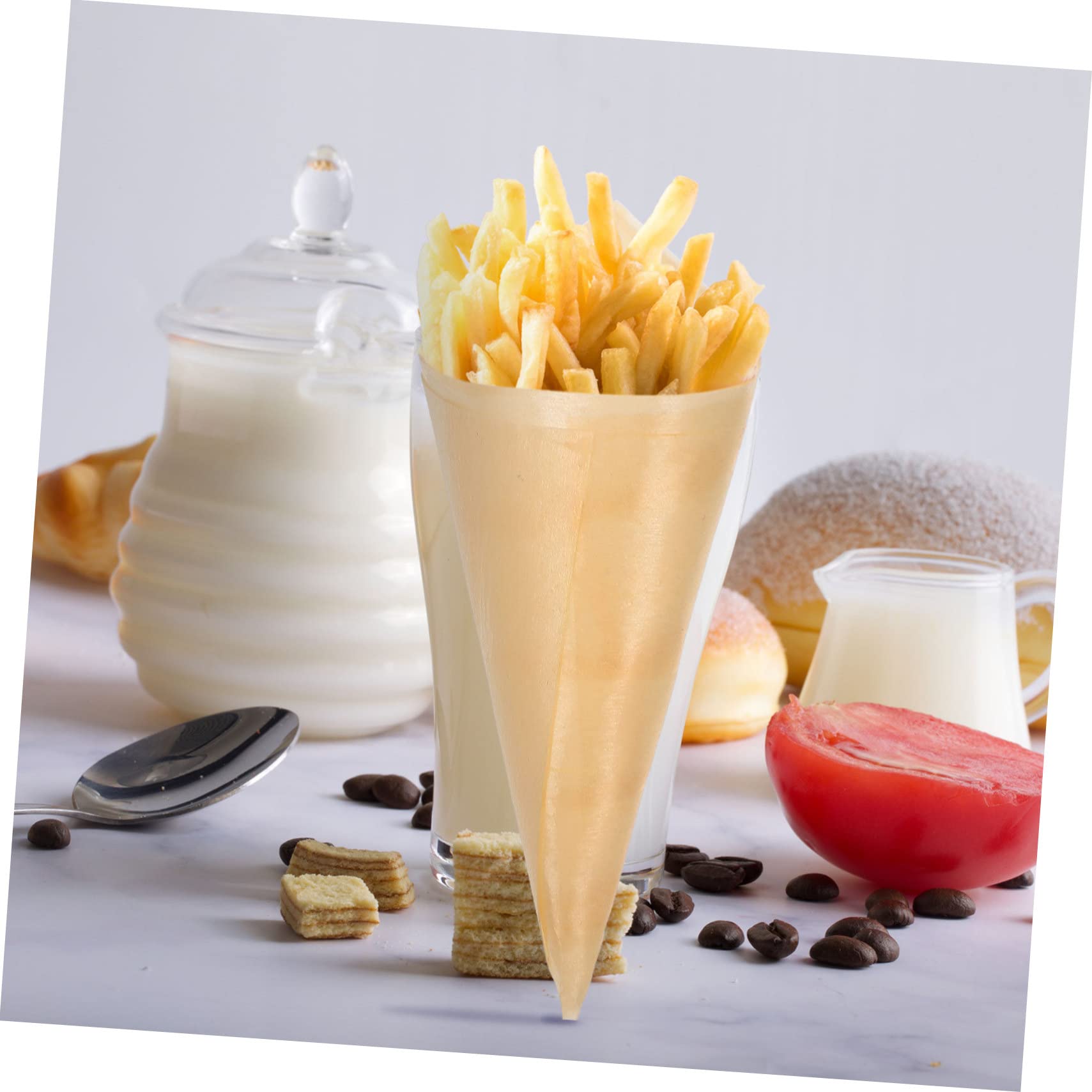 CONGARTENO 50pcs Disposable Cones for Ice Cream and Candy Snack Packaging for Parties Appetizers and Desserts Cones