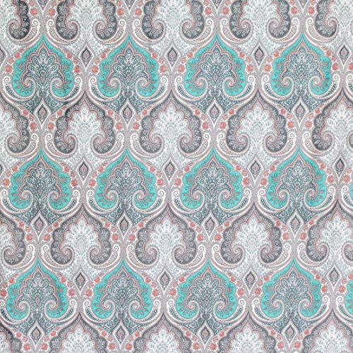 Boho Floral Damask Fabric Shower Curtain For Bathroom: Teal Pink Grey #TOP1
