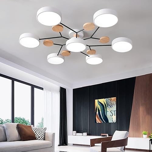 Miniatura 2 de Lámpara LED de techo, 34 pulgadas, 7 luces de techo modernas, de montaje empotrado, de madera, 56 W, regulable, para sala de estar, dormitorio,