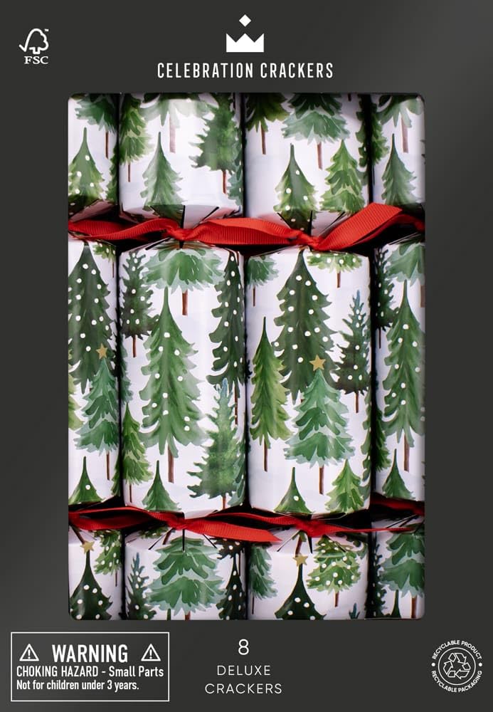 Celebration Crackers Eco Friendly Deluxe Christmas Crackers - Tray of 8 x 12 Inch - Luxury Deluxe Christmas Cracker - FSC Mix - Snowy Tree