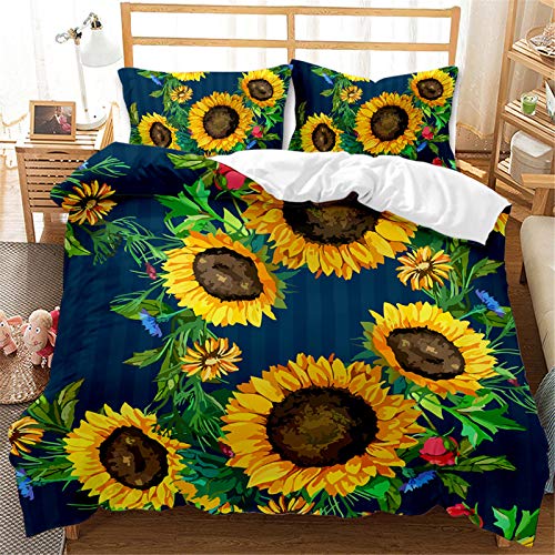 AYMAING Blühen Sonnenblumen Bettwäsche Set Helles Gelb Sonnenblumen Bettwäsche 200x200 cm für Mädchen Frauen Tropische Blumen Mikrofaser...