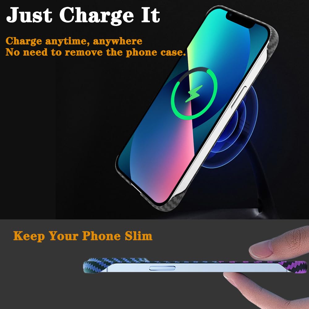 Cover Sottile In PC Rigido Con Effetto Fibra Di Carbonio Per IPhone 13 Pro Max - Magnetica, Ultra Leggera, Anti-Impronta - Nero