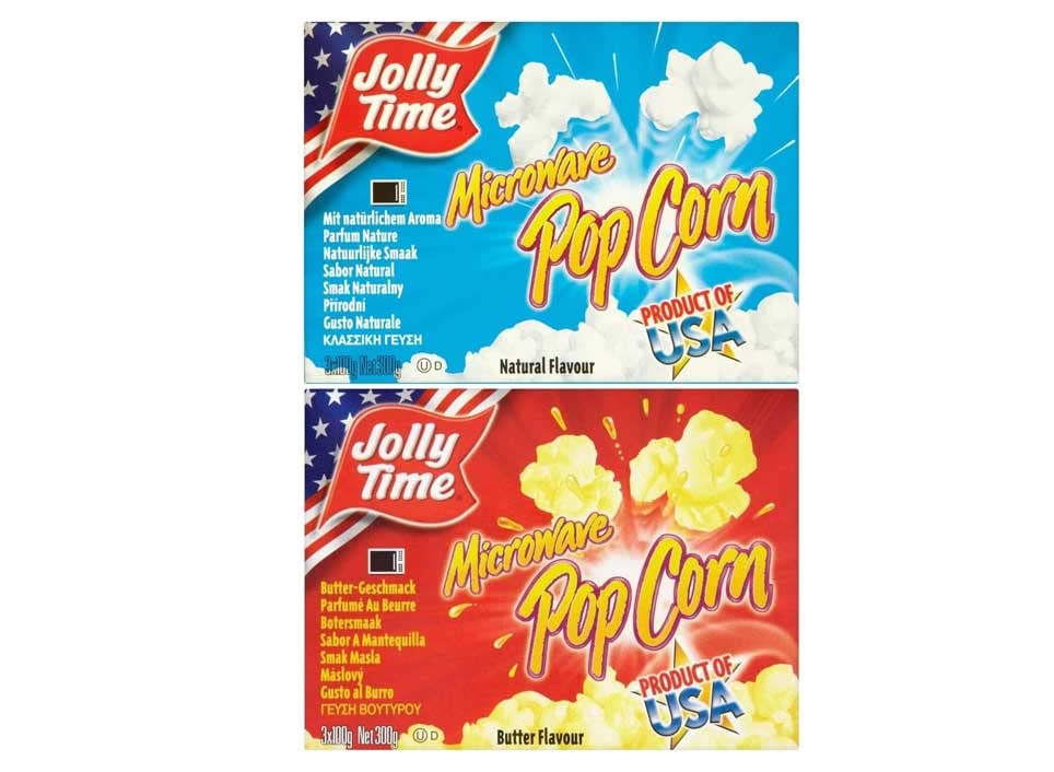 Jolly Time Microwave Popcorn 300g - Pack of 2 - Natural & Butter - 3x99g Bags of Each