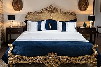 طقم غطاء لحاف رويال من تي ام هوم، 7 قطع، مصنوع من القطن المصري، بعدد 600 خيط، مطرز، ملايات فاخرة (مقاس كينج، 2.2 م × 2.4 م)