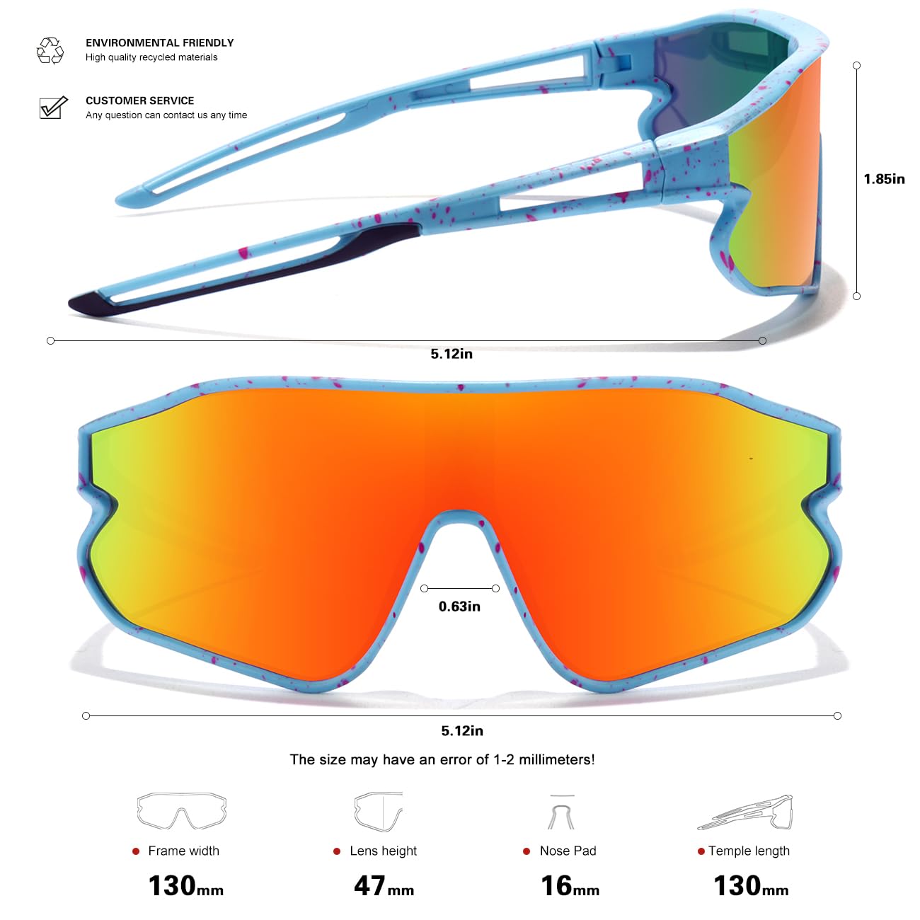 SEKKAF Kinder-Sonnenbrille, Baseball-Sonnenbrille, polarisiert, Sport, Radfahren, Schatten für Jungen und Mädchen, leichter Rahmen